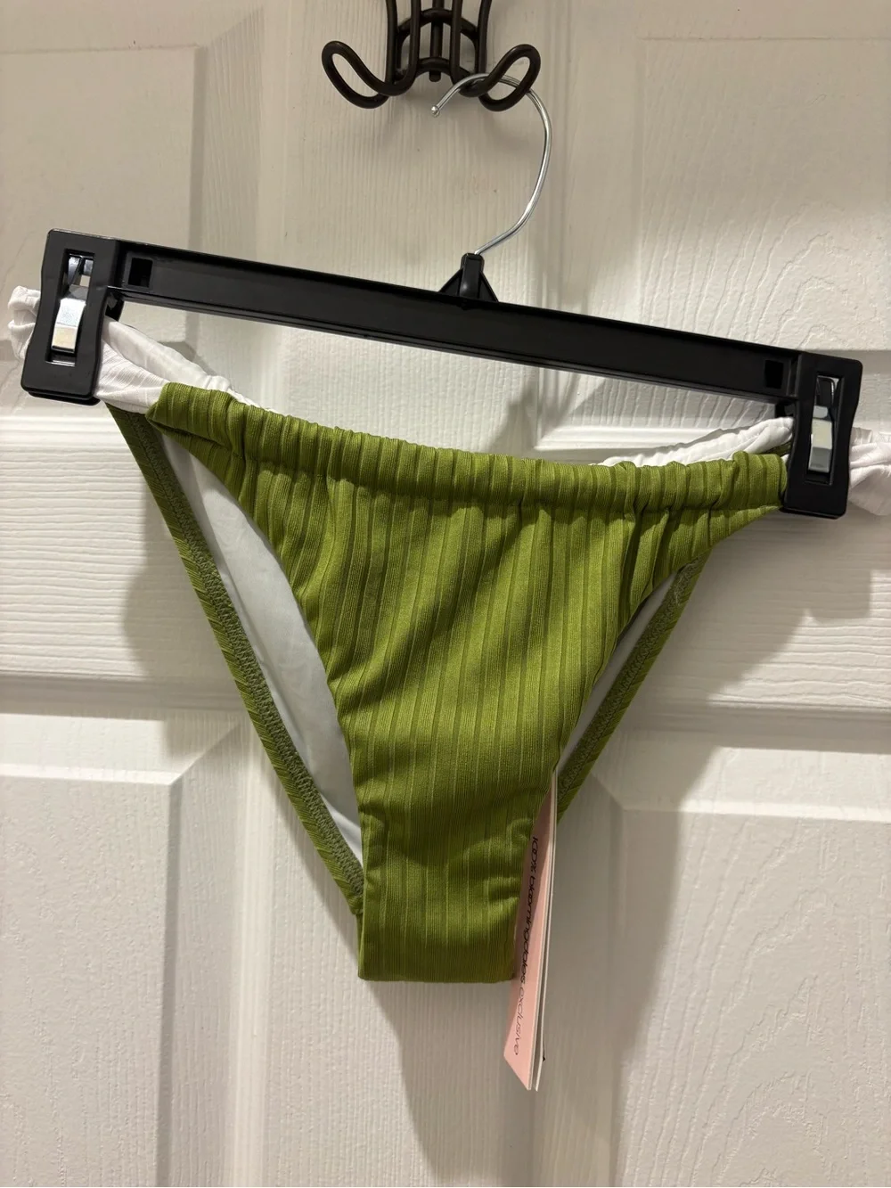 NWT Aqua Swim Ribbed Bikini Bottom Greek Olive Size S High Cut Cheeky Retail $48